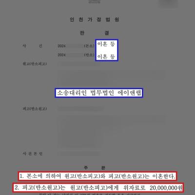 이혼 소송에서 원고 대리, 위자료·양육권 확보 및 반소 위자료 청구 기각 성공